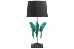 Design Tischlampe WILDLIFE 75cm schwarz türkis rund Papagei Skulpturen mit Marmor-Fuß