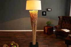 Design Treibholz Stehlampe EUPHORIA 180cm natur mit Leinenschirm