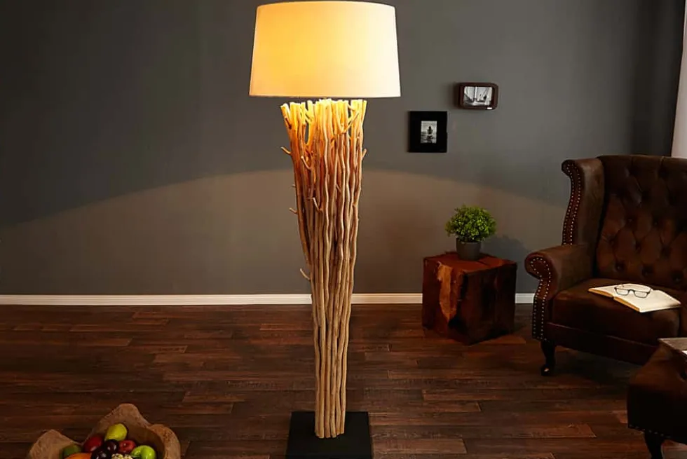 Design Treibholz Stehlampe EUPHORIA 180cm natur mit Leinenschirm