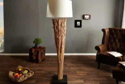 Design Treibholz Stehlampe EUPHORIA 180cm natur mit Leinenschirm