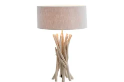 Design Treibholz Tischleuchte WILD NATURE 62cm sand mit Leinenschirm