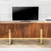 Design TV Board GATSBY 160cm braun mattgold Mangoholz Retro