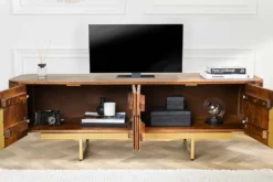 Design TV Board GATSBY 160cm braun mattgold Mangoholz Retro