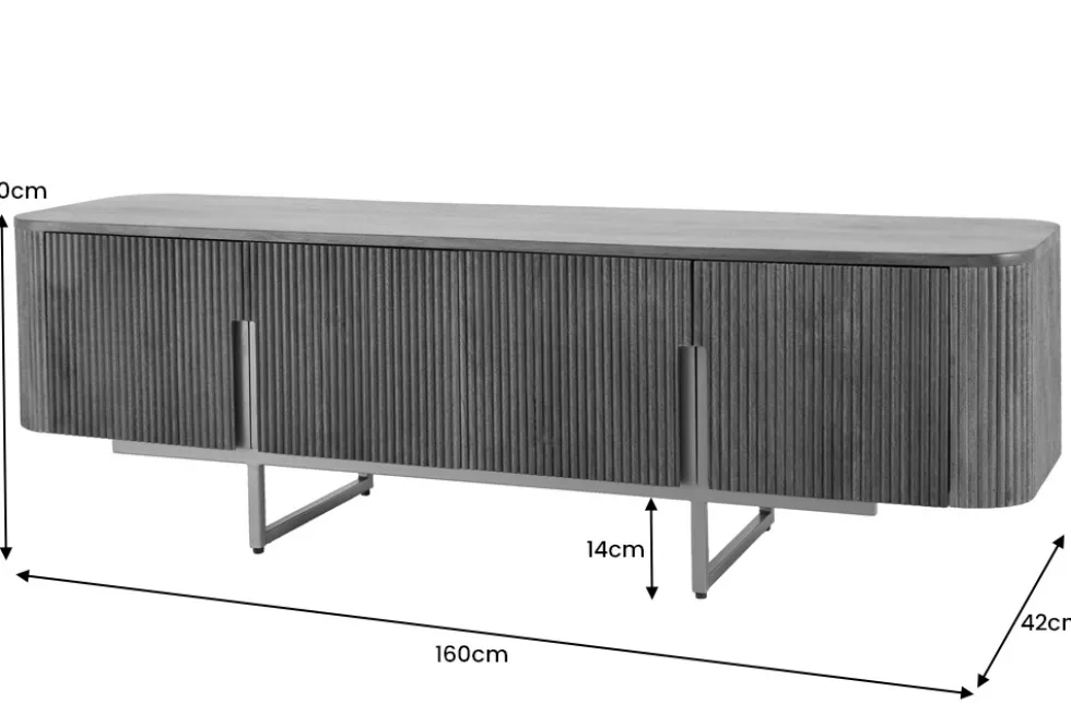 Design TV Board GATSBY 160cm braun mattgold Mangoholz Retro