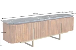 Design TV-Board GATSBY 160cm braun gold Mangoholz Marmor Metallgestell