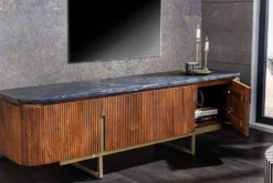 Design TV-Board GATSBY 160cm braun gold Mangoholz Marmor Metallgestell