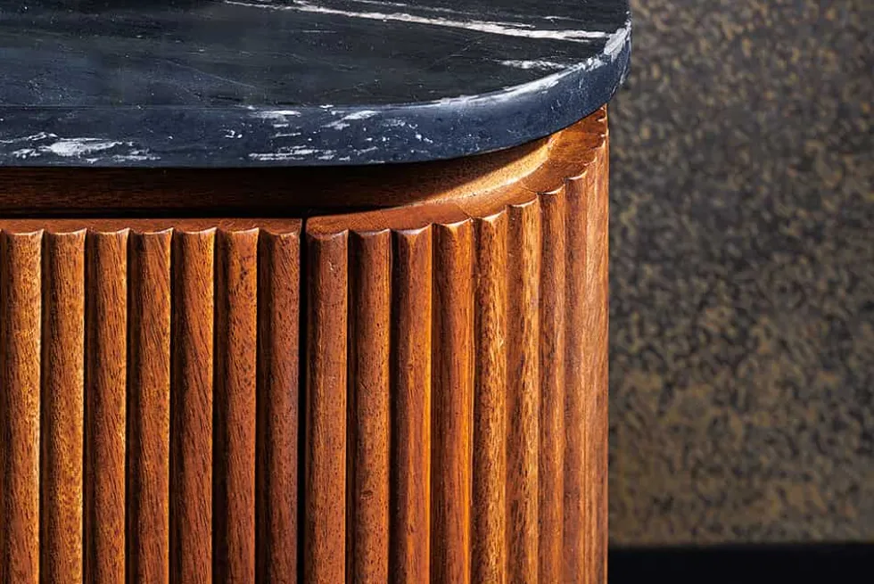 Design TV-Board GATSBY 160cm braun gold Mangoholz Marmor Metallgestell