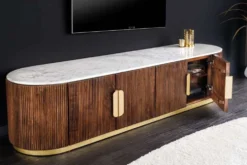 Design TV-Board GATSBY 170cm braun gold Mangoholz weiße Marmorplatte Lowboard
