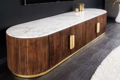 Design TV-Board GATSBY 170cm braun gold Mangoholz weiße Marmorplatte Lowboard
