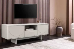 Design TV-Board SAVOY 150cm kaschmir weiß Marmor Keramik mit Stauraum und 3D-Front