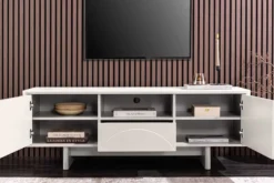 Design TV-Board SAVOY 150cm kaschmir weiß Marmor Keramik mit Stauraum und 3D-Front