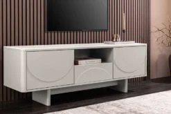 Design TV-Board SAVOY 150cm kaschmir weiß Marmor Keramik mit Stauraum und 3D-Front