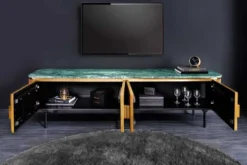 Design TV-Board VENEZIANO 160cm messing grün Marmorplatte Mangoholz Retro