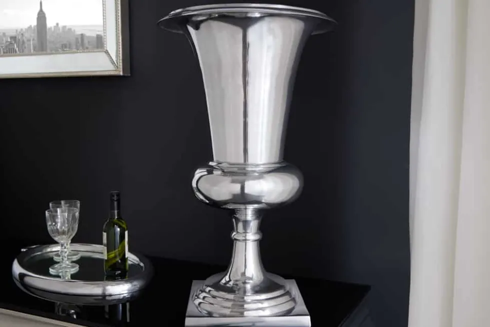 Design Vase GOAL 60cm silber Pflanzen Pokal Aluminium