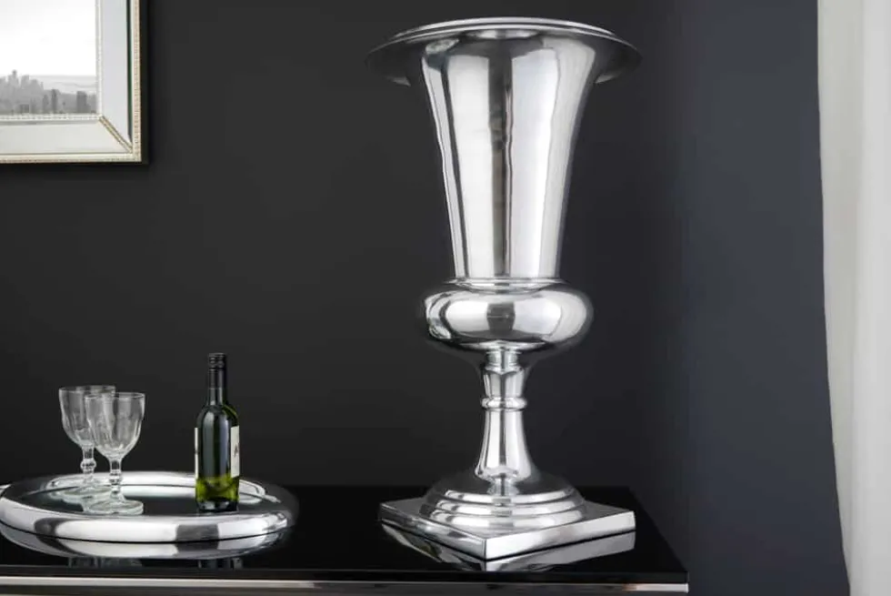Design Vase GOAL 75cm silber Pflanzen Pokal Aluminium