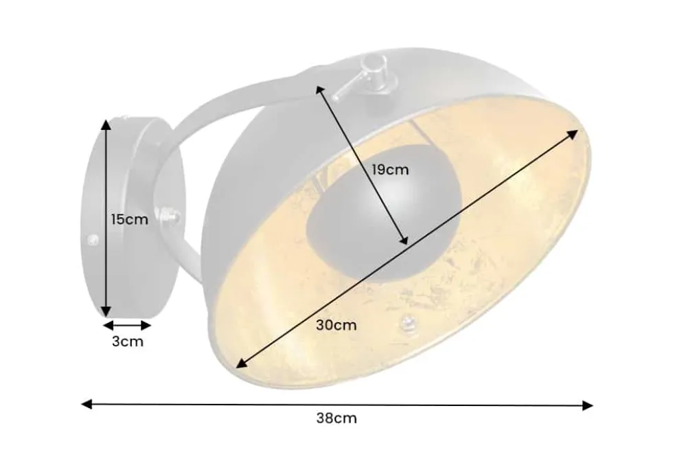 Design Wandleuchte STUDIO 38cm schwarz Blattgold-Optik neigbarer Schirm