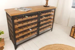 Design Weinboard BODEGA 130cm natur schwarz Tannenholz Metall Flaschenregal
