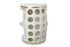 Design Weinfass BODEGA WHITE 70cm weiß gold Pinie Flaschen Gläseraufhängung