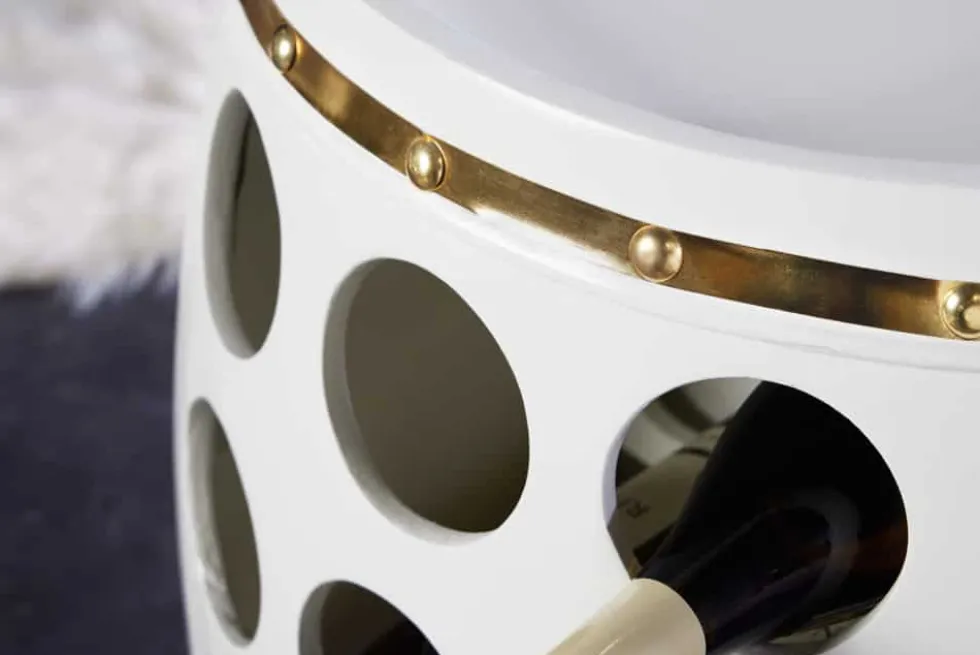 Design Weinfass BODEGA WHITE 70cm weiß gold Pinie Flaschen Gläseraufhängung