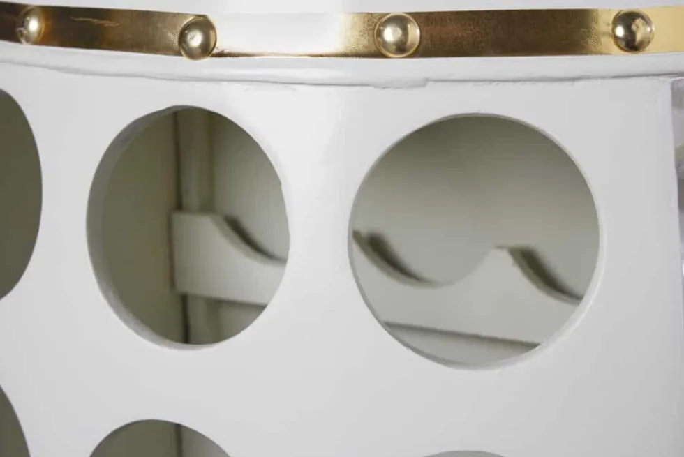 Design Weinfass BODEGA WHITE 70cm weiß gold Pinie Flaschen Gläseraufhängung