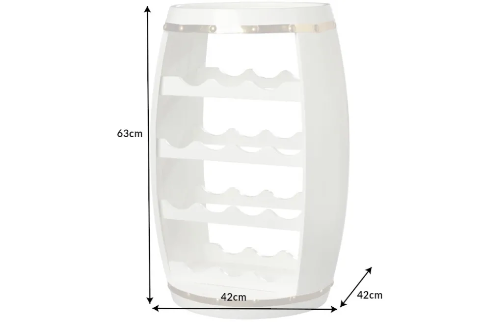 Design Weinfass BODEGA WHITE 65cm weiß gold Pinie Flaschenregal 14 Flaschen