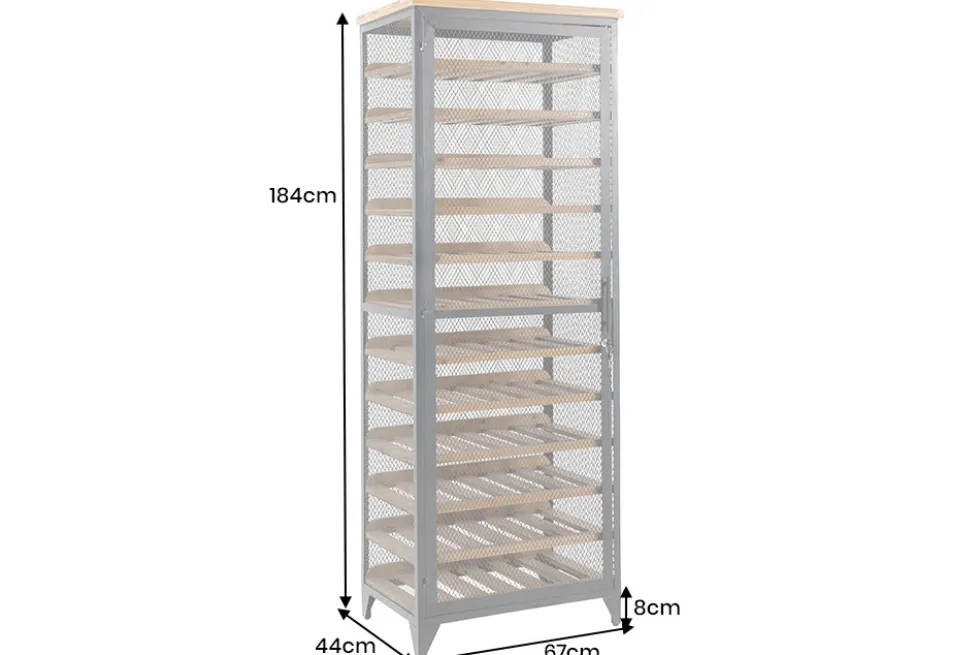 Design Weinschrank BODEGA 185cm natur schwarz Tannenholz Metall Flaschenregal