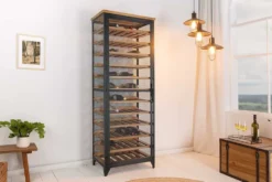 Design Weinschrank BODEGA 185cm natur schwarz Tannenholz Metall Flaschenregal