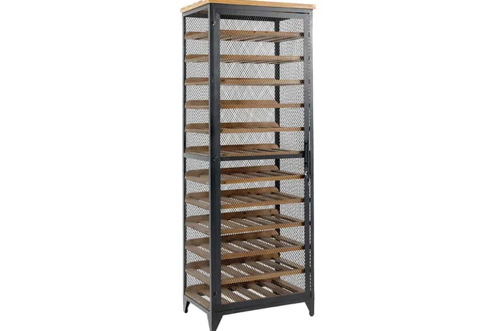 Design Weinschrank BODEGA 185cm natur schwarz Tannenholz Metall Flaschenregal