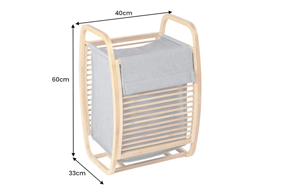Design Wäschekorb LAGOON SPA 60cm grau Bambusholz Wäschesammler Badmöbel