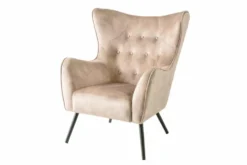 Design XL Sessel AMSTERDAM champagner Samt schwarze Metallbeine Retro Stil