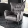 Design XL Sessel AMSTERDAM grau Samt schwarze Metallbeine Retro Stil