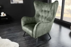 Design XL Sessel AMSTERDAM grün Samt schwarze Metallbeine Retro Stil