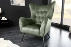 Design XL Sessel AMSTERDAM grün Samt schwarze Metallbeine Retro Stil