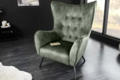 Design XL Sessel AMSTERDAM grün Samt schwarze Metallbeine Retro Stil