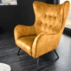 Design XL Sessel AMSTERDAM senfgelb Samt schwarze Metallbeine Retro Stil