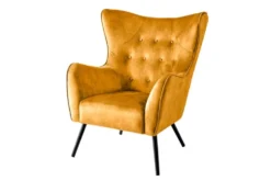 Design XL Sessel AMSTERDAM senfgelb Samt schwarze Metallbeine Retro Stil