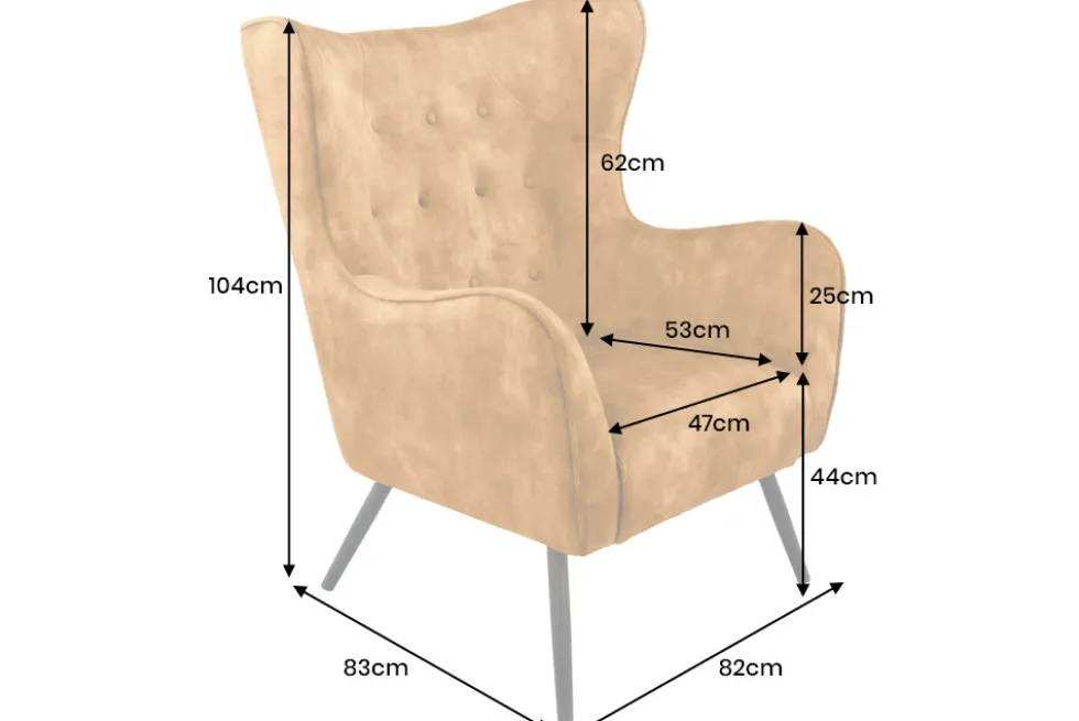 Design XL Sessel AMSTERDAM senfgelb Samt schwarze Metallbeine Retro Stil