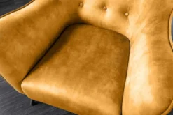 Design XL Sessel AMSTERDAM senfgelb Samt schwarze Metallbeine Retro Stil