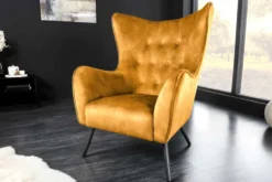 Design XL Sessel AMSTERDAM senfgelb Samt schwarze Metallbeine Retro Stil
