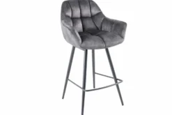 Drehbarer Barhocker PAPILLON grau Samt Barstuhl mit Lehne schwarze Metallbeine