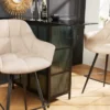 Drehbarer Barhocker PAPILLON champagner beige Barstuhl mit Lehne schwarze Metallbeine