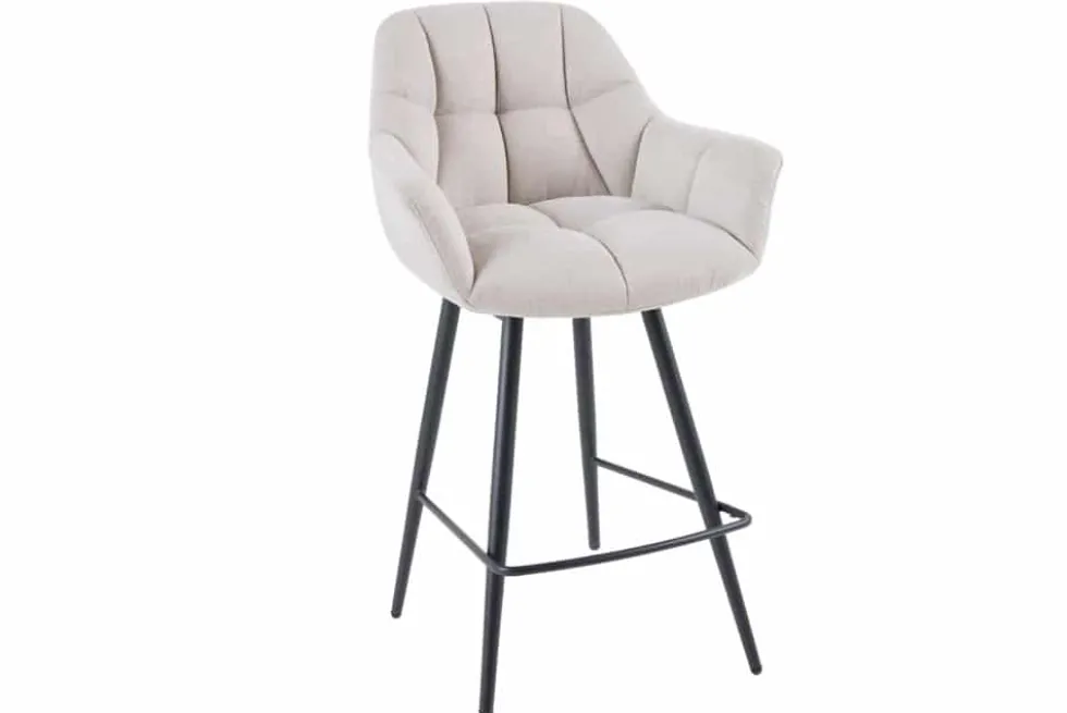 Drehbarer Barhocker PAPILLON champagner beige Barstuhl mit Lehne schwarze Metallbeine