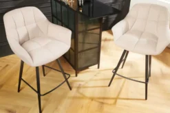 Drehbarer Barhocker PAPILLON champagner beige Barstuhl mit Lehne schwarze Metallbeine