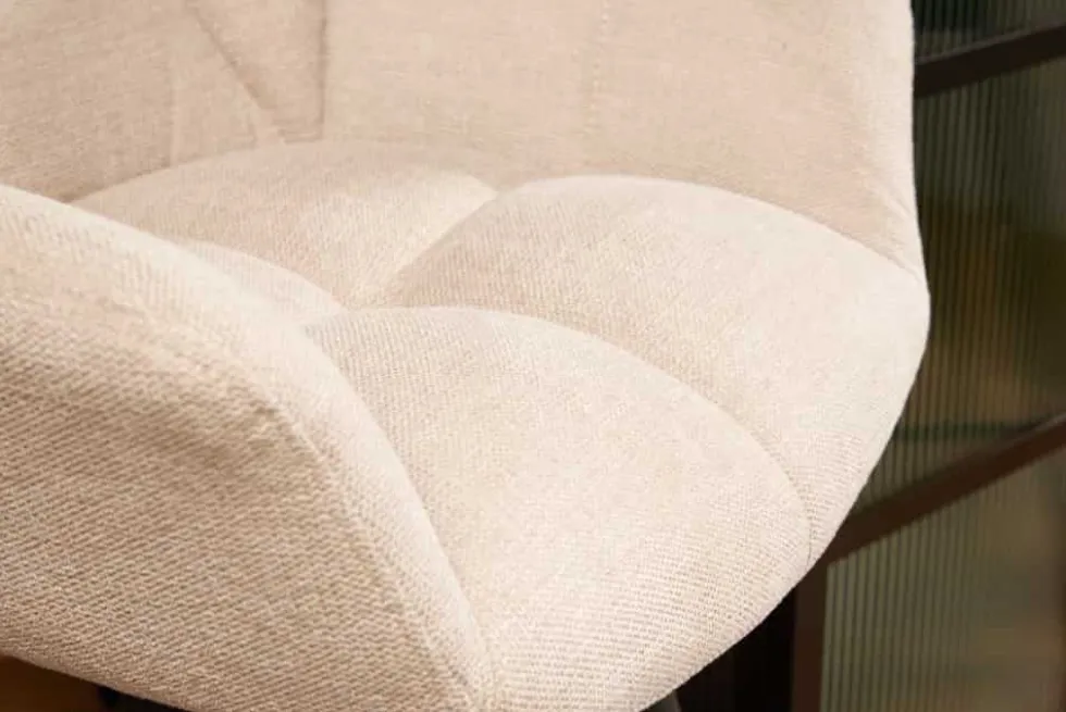 Drehbarer Barhocker PAPILLON champagner beige Barstuhl mit Lehne schwarze Metallbeine