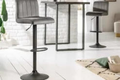 Drehbarer Barhocker PORTLAND grau Samt Barstuhl mit Lehne höhenverstellbar