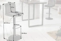 Drehbarer Barhocker PORTLAND grau Samt Barstuhl mit Lehne höhenverstellbar