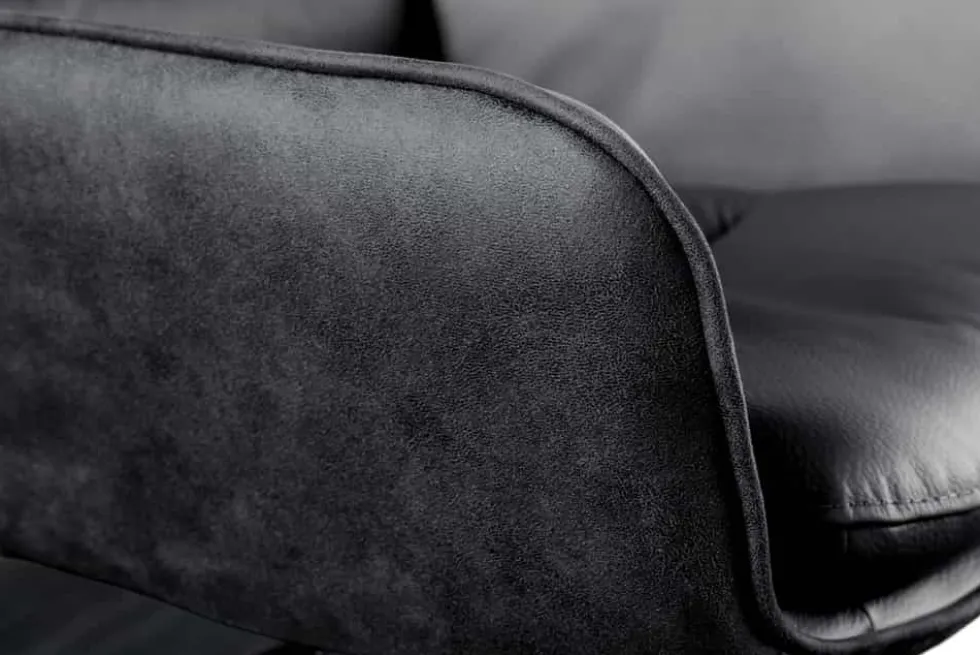 Drehbarer Design Barhocker BIG GEORGE schwarz anthrazit Echtleder höhenverstellbar mit Armlehnen