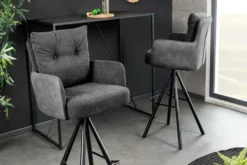 Drehbarer Design Barhocker BIG GEORGE anthrazit Samt Taschenfederkern mit Armlehnen