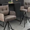 Drehbarer Design Barhocker BIG GEORGE taupe Samt Taschenfederkern mit Armlehnen Metall
