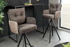 Drehbarer Design Barhocker BIG GEORGE taupe Samt Taschenfederkern mit Armlehnen Metall